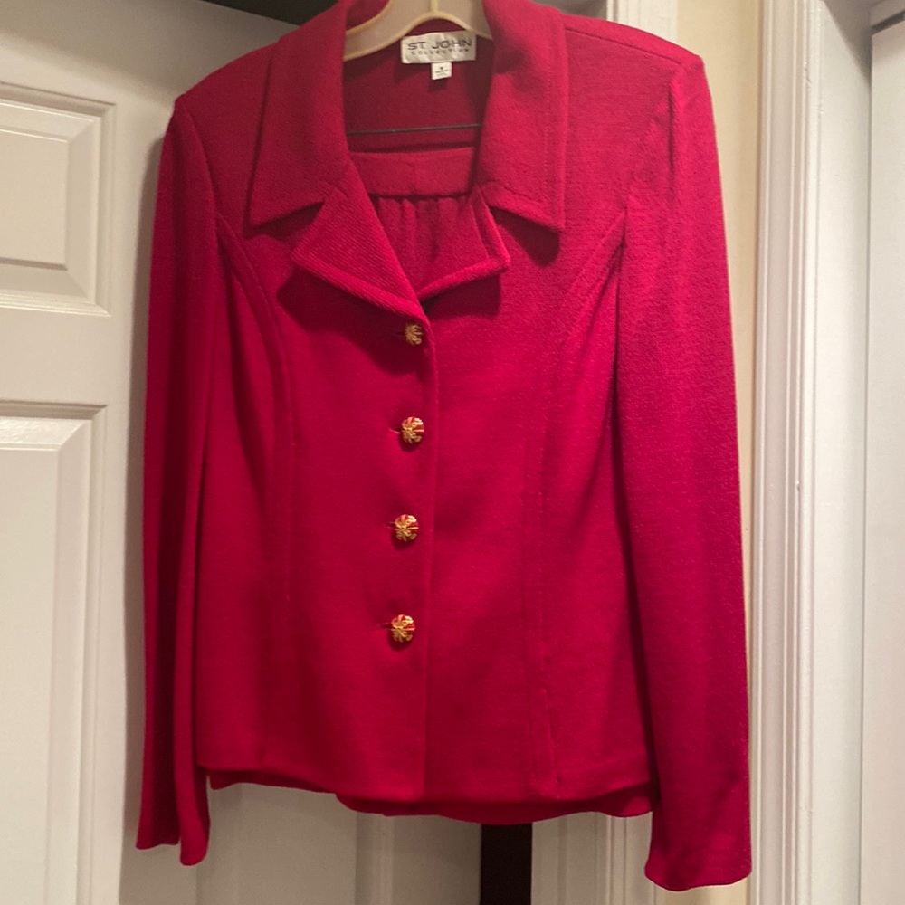 St. John red three piece skirt suit